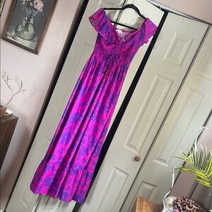 Vibrant Pink and Purple Floral Maxi Dress